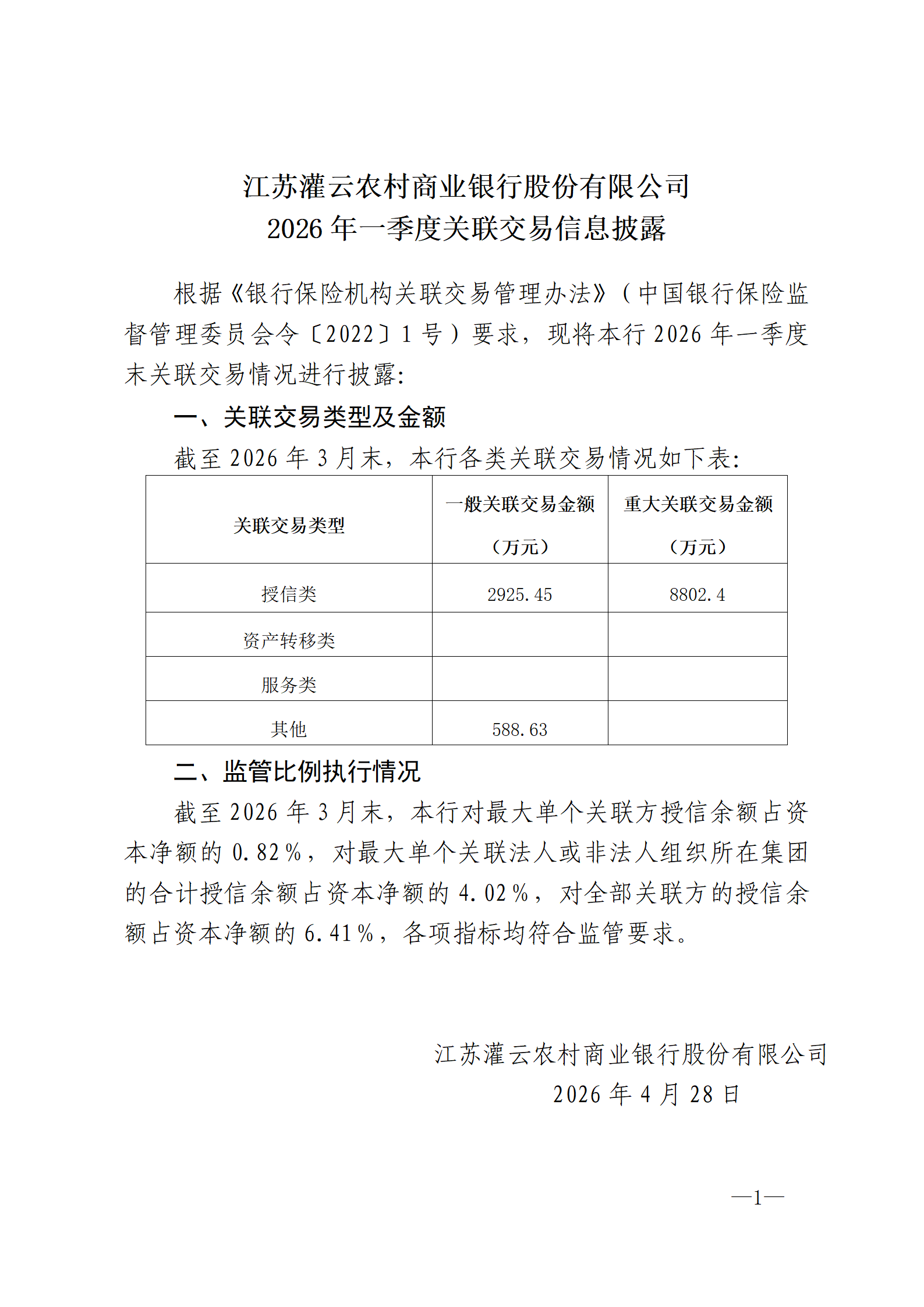 江苏灌云农村商业银行股份有限公司2026年一季度关联交易信息披露_01